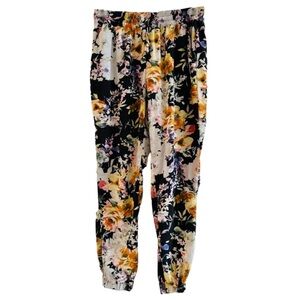BUFFALO David Bitton Black Floral Joggers with Elastic Drawstring Waist Medium